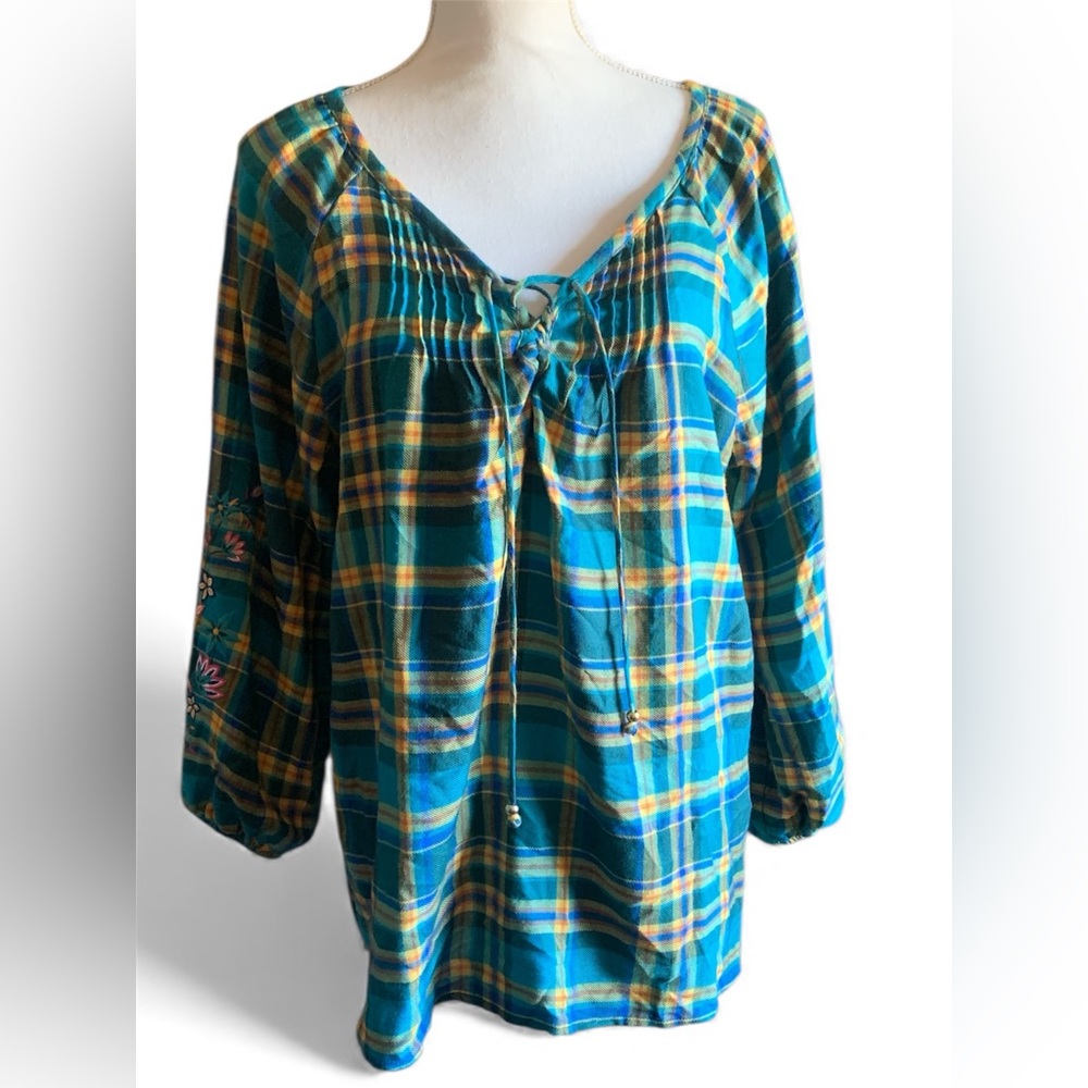 The Pioneer Woman Blue and Yellow Plaid Blouse New